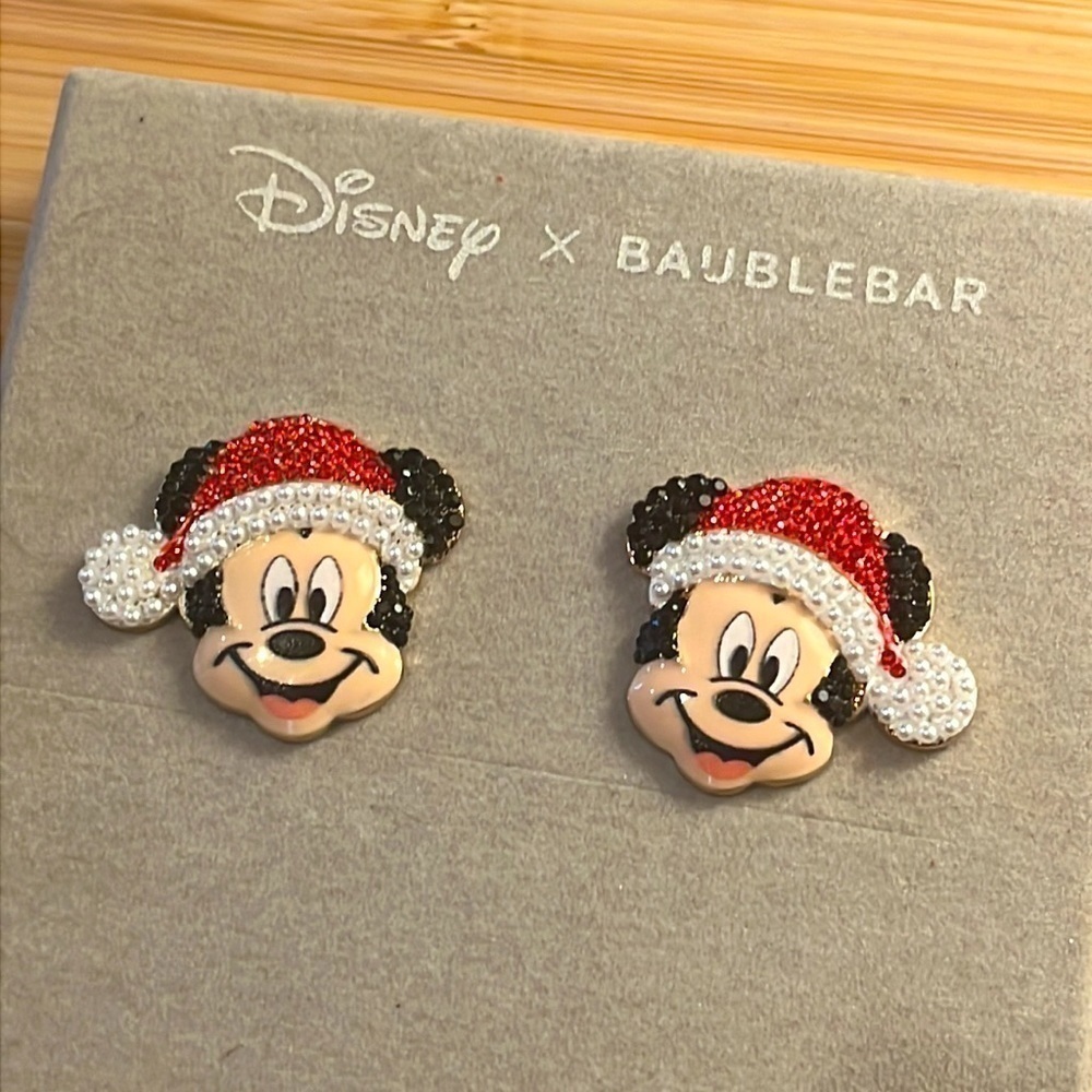 Brand New BaubleBar x Disney Christmas Santa Sparkly Mickey Mouse Post Earrings